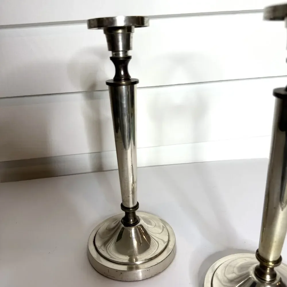 Restoration Hardware Northend Taper Pair of 2 Silver Brass Candle Stick Holders